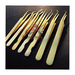 Pince à épiler d'extension de cils en acier inoxydable durable plaqué or 24K pointe pointue de haute qualité avec marque privée personnalisée - Product Image 1