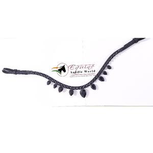 Luxe à la mode noir suspendu cristaux équestre sourcil bande en cuir avec dos ouvert ruban adhésif boucle élégant cheval sourcil accessoire - Product Image 3