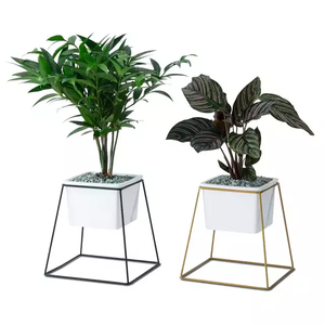 Ceramic Flower <b>Pot</b> with Green <b>Plants</b> Metal Material - Product Image 1