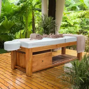 Solid wooden massage bed natural teak colour