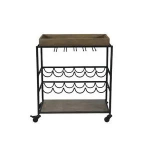 Factory supply retro storage solid wood metal dining living room antique wood bar cart Shruti Impex