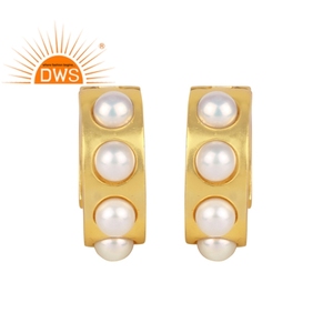 Boucles d'oreilles en laiton plaqué or, 10 pièces, perles blanches, pierres précieuses, fabrication de bijoux, pendentifs à la mode - Product Image 1