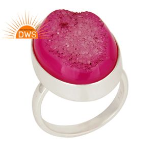 Bague en argent fin 925 solide, vente en gros, bijoux en pierres précieuses, druse rose, Agate, vente en gros - Product Image 1