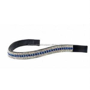 Diamantes de imitación transparentes personalizados de dos tamaños, patrón de repetición, banda acolchada de cuero negro para cejas de caballo, cosido completo a precio al por mayor - Product Image 2