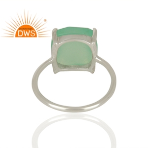 Naturel Aqua Calcédoine Pierres Précieuses Fabricant De Bijoux 925 En Argent Sterling Bague À griffes Bijoux Grossiste - Product Image 3