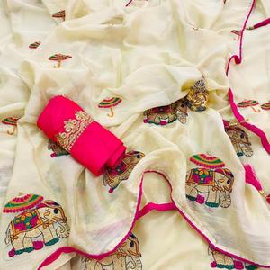 Vêtements de soirée les plus choisis et les plus tendances Saree imprimé jacquard avec chemisier Pièce pour femmes indiennes Sari Vêtement de gros à bas prix - Product Image 3