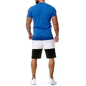 Conjunto deportivo de 2 piezas para hombre, traje de chándal multicolor, camisa de manga corta para entrenamiento, chándal corto, conjunto de ropa activa para salón - Product Image 5