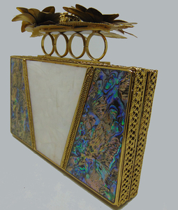 HANDMADE <b>WHITE</b> MOTHER of PEARL Nacre MOP <b>Envelope</b> Bag Metal Lowellcraft.com - Product Image 2