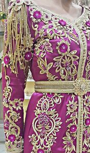 ZARI WORK KARAKOU CAFTAN DRESS WITH COLORFUL EMBROIDERY OF DABKA, CRYSTAL GLASS BEADS,GLASS STONE WORK FOR PARTY-WEAR @ 2022 - Product Image 3