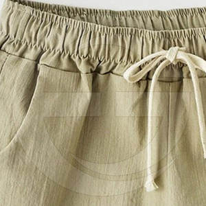 Women Elastic Waist Cotton Linen Casual <b>Shorts</b> With Draws in Khaki Color Women's High Waist Elastic <b>Woven</b> <b>Shorts</b> OEM Hot <b>Shorts</b> - Product Image 2