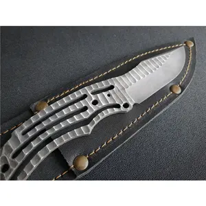 Damascus tracker knife blank blade custom handmade with leather sheath