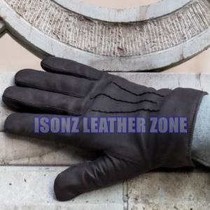 Guantes de cuero de piel de oveja auténtica de alta calidad para invierno para hombre, cómodos estilos lisos para fiestas al aire libre, viajes informales en la playa - Product Image 1