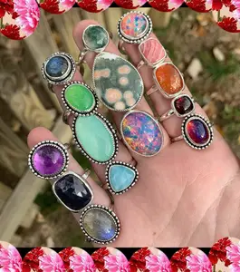 Natuurlijke Ethiopisch Opaal Gesneden Stenen Sterling Zilver Vergulde Ring Voor Moederdag Sieraden Groothandel Prijs Ring Sieraden Voor Haar
