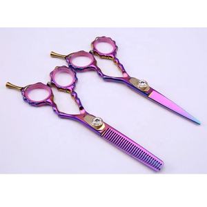 Kit professionnel de ciseaux de coiffure revêtus de titane lame droite en acier inoxydable avec vis réglable à pointe pointue - Product Image 1