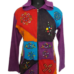 MULTICOLOR PATCH WORK FASHIONABLE PRINT BOHEMIAN LADIES HOODIE CSWJ 441 - Product Image 1
