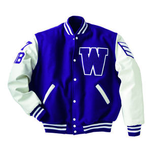 แจ็คเก็ต Letterman สีฟ้าและสีขาวพร้อมแพทช์โลโก้เย็บปักถักร้อยสีขาวแจ็คเก็ต Letterman คุณภาพสูง/สีและขนาดที่กำหนดเอง - Product Image 1