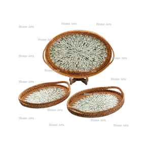 Lot de 3 plateaux alimentaires de tailles différentes plateau à chocolats en rotin fait à la main avec vadrouille pour hôtel et restaurant - Product Image 1