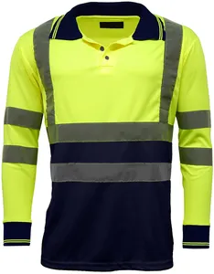 Hi Vis High Viz Visibility Long Sleeve Safety Work Polo Shirt