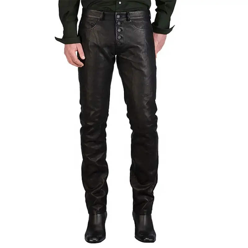 Men Leather Casual Pants Slim Fit Latest Style Fashion PU Leather Motorcycle Trousers Pants Thin Streetwear