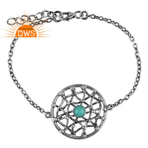 Pulsera de Plata de Ley 925 Oxidada con Turquesa Natural de Arizona de Alta Calidad, Diseño Moderno para Mujer, Joyería de Regalo - Product Image 1