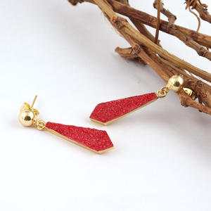 Diseño atractivo azúcar rojo druzy pendiente no deslustre latón 18K oro galvanizado pendiente gota colgante joyería de moda pendientes - Product Image 4