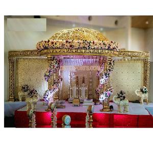 Exclusivo Maharani Dom Mandap Decoración Dom Estilo Dom Golden Tallado Mandap Set Grand Golden Tallado FRP Mandap Set - Product Image 1
