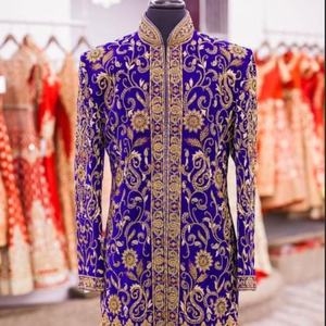 Hermoso vestido Sherwani de diseño real indio y pakistaní para boda ATIYALIBAS traje de pantalones de lana/seda - Product Image 1
