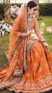 ELEGANT---BEAUTIFUL--BRIDAL--KURTA--WITH--LEHENGA-ชุด-ด้วย --- ประดับด้วยลูกปัดแก้วคริสตัลงานหินสำหรับงานแต่งงาน = 2021 -- - Product Image 4
