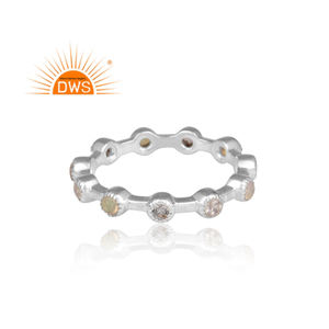 โอปอลเอธิโอเปียและพลอยบุษราคัมสีขาวหกเหลี่ยมออกแบบปรับ925เครื่องประดับแหวนเงินผู้ผลิตเครื่องประดับของขวัญของผู้หญิง - Product Image 2