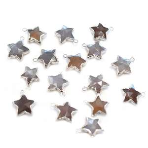 Brown <b>Moonstone</b> 14 To 16 MM With Bail Star Shape Silver Plated Pendant For Jewellery Making - Product Image 4