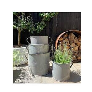 Ensemble de jardinières de forme ronde au design antique de 3 jardinières galvanisées de tailles différentes avec poignées en corde à vendre - Product Image 6