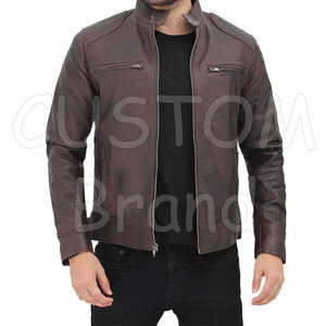 Unisex City Motorcycle Leather <b>Jacket</b> with Stand Collar GLOVES <b>Long</b> Sleeves Zipper Windproof Wholesale Quality with Front Logo - Product Image 1
