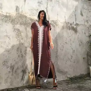 2022 nuovi abiti estivi da donna abiti etnici per le vacanze caftano in cotone ricamato a maniche corte