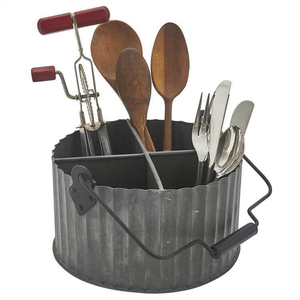 Galvanized Silver Bucket Flatware <b>Caddy</b> Silverware <b>Caddy</b> - Product Image 2