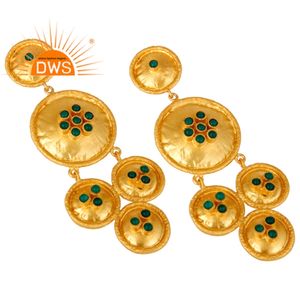 Boucles d'oreilles en pierres précieuses, vert Onyx, plaqué or 18 carats, vente en gros, Design disque, Chandelier, bijoux - Product Image 3