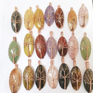 Pendentif en pierre de cristal multi-arbre de vie fait à la main en gros Pierre précieuse semi-précieuse naturelle artisanale avec fil de cuivre enroulé - Product Image 1