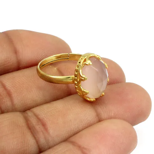 Natural rose quartz gemstone designer woman adjustable everyday casual ring