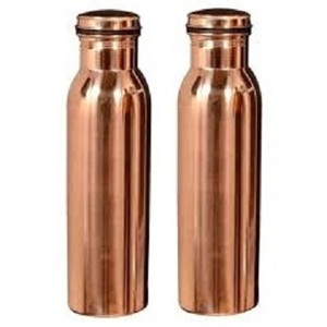 Juego de 2 cobre pulido brillante con diseño liso Agua potable Yoga Botella de cobre para agua potable Beneficios para la salud - Product Image 1