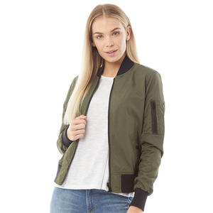 La mejor chaqueta bomber ligera de algodón de manga larga para mujer, cierre de cremallera, cuello levantado, estilo informal transpirable de talla grande - Product Image 1