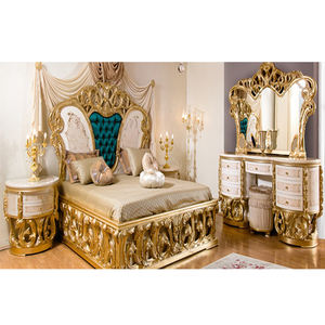 Juego de Muebles de Dormitorio de Lujo con Tallado en Oro, Muebles de Dormitorio y Habitación de Alta Calidad, Diseño Moderno con Hojas de Oro - Product Image 1