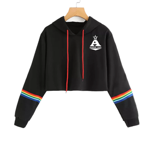 Sudadera corta con capucha para mujer, de calidad superior, Color negro, diseño a rayas, longitud corta - Product Image 3