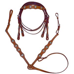 อุปกรณ์โชว์ม้าสไตล์ตะวันตก DD ที่สวมศีรษะหนังพร้อมเกราะหน้าอกและสายจูงหนัง - Product Image 1