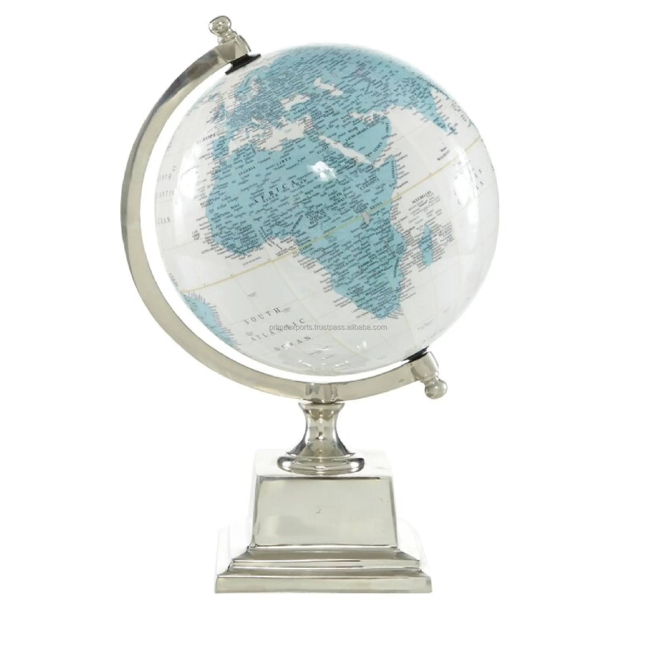 الفضة معدن ألكرة الأرضية ديكور غلوب للدراسة وعرض تحفة ديكور الساخن تصميم أعلى بيع زجاج غلوب