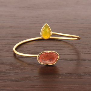 Fashion Design Natural Orange Geode Druzy & Faceted Yellow Quartz Gold Plated <b>Bangle</b> Bracelet Adjustable Handmade <b>Women</b> Jewelry - Product Image 1