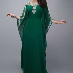 2024 Trendy Stylus Arabic JALABIYA CAFTAN Dress adornado con Machine & ZARDOZI Work hecho de seda y lino para ropa de fiesta - Product Image 1