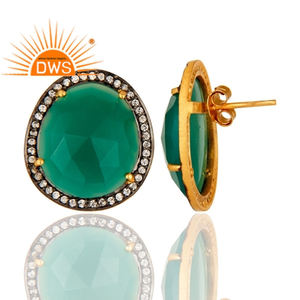 Zircon Green And <b>Onyx</b> Gemstone <b>Earrings</b> Solid 925 Sterling Silver Gold Plated Designer Stud <b>Earrings</b> Jewelry Wholesaler - Product Image 3