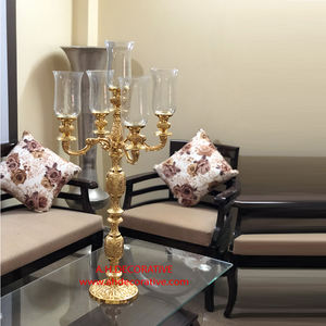 Embossed Long Stem <b>Candelabra</b> 4 Arms with Flower Bowl for Wedding Centerpieces Elegant Gold Antique Embossed Handmade <b>Candelabra</b> - Product Image 3