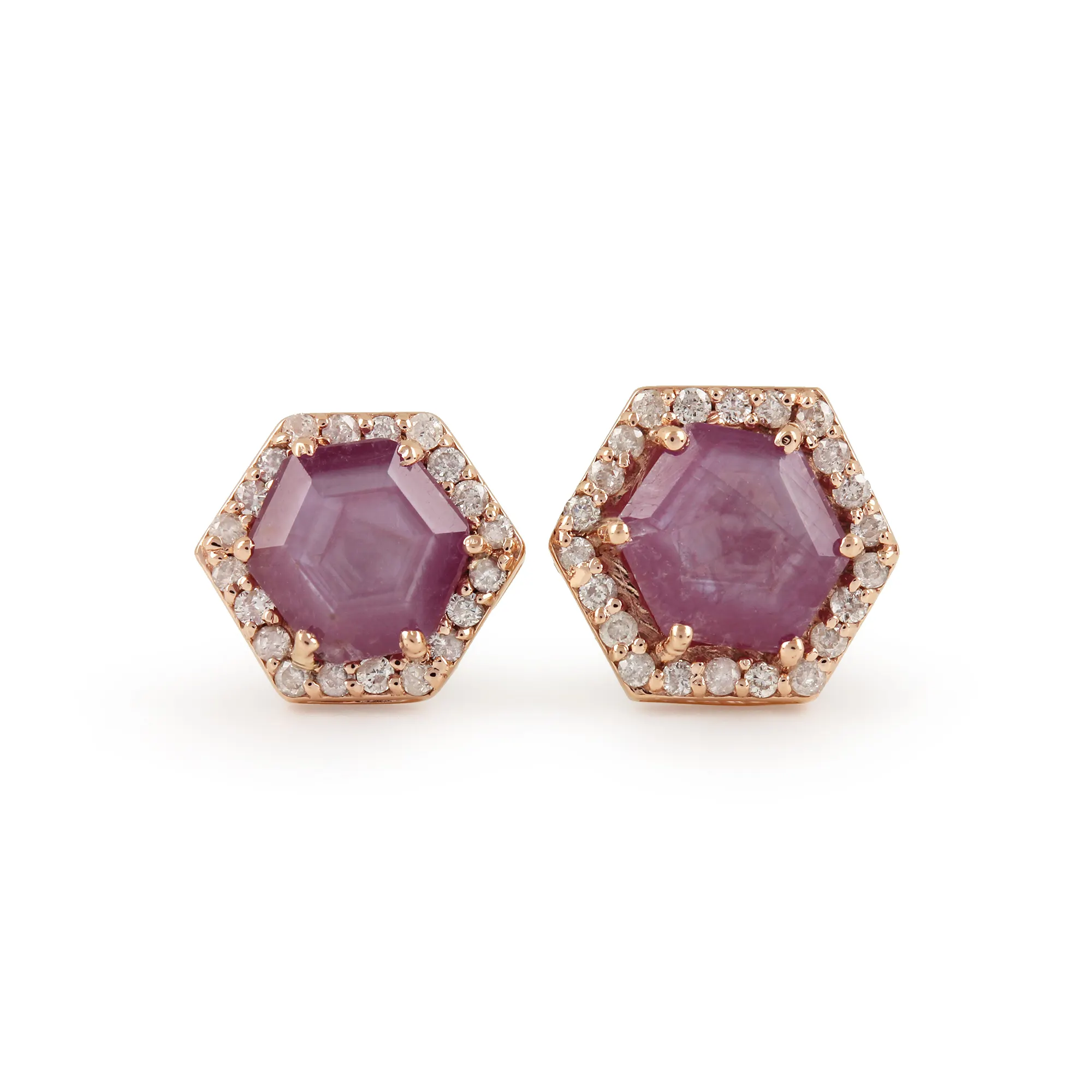 Orecchini a bottone con vero diamante pavé di zaffiro rosa naturale gemma 14k oro rosa massiccio regalo produttore di gioielleria raffinata dall'india