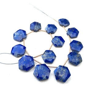 Pierre précieuse Lapis Lazuli naturelle 1 brin à facettes forme hexagonale pierres semi-précieuses perles de Briolette fabrication de bijoux DIY - Product Image 1