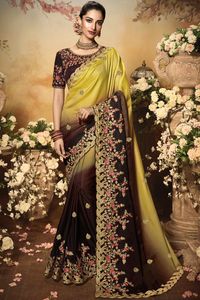 Modal Rich Look Indian Saree Chiffon Printed Work Embroidery Designers Women <b>Floor</b> Length Zama Blouse Ready to Party Wear Ethnic - Product Image 6